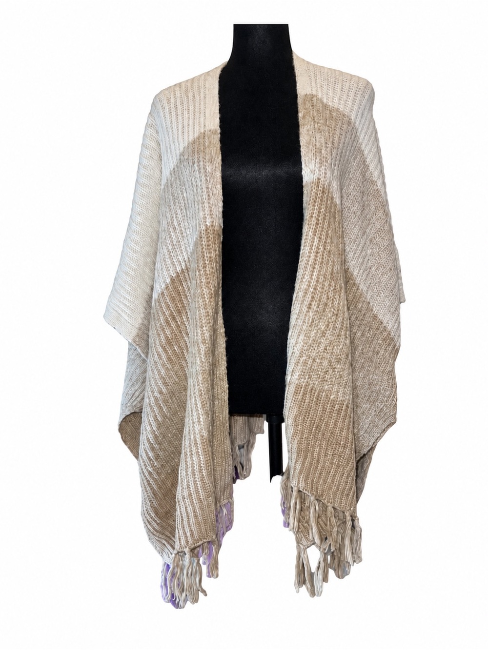 Love Tree Tri-Color Knit Poncho | Fringe Shawl Cardigan | Juniors Size S